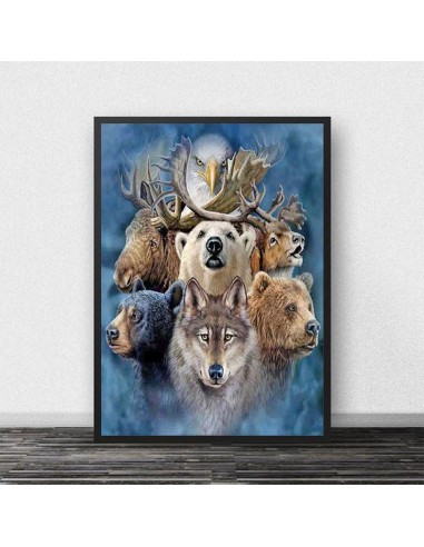 Cadre Tableau Loup Ours Cerf rembourrage situé sous