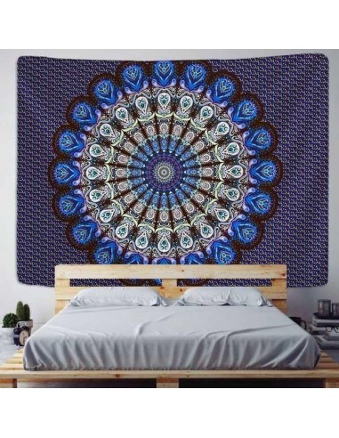 Wandbehang Blauer Pfau Mandala le des métaux précieux