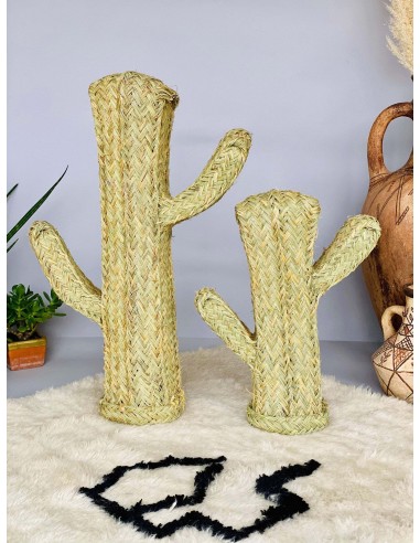 Cactus tressés en osier, cactus en paille, deco bohème, cactus feuille de palmier de la marque