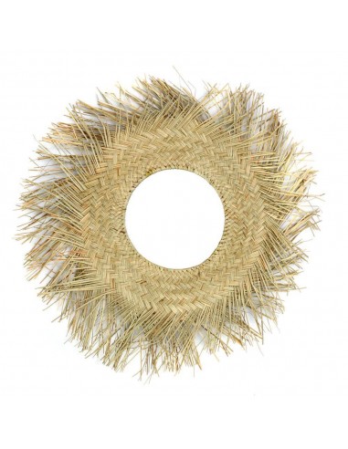 Miroir Rotan, miroir mural rond en fibres végétales, miroir bohème à franges de palmier tressé 65 cm les muscles