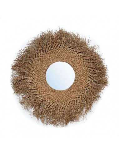 Grand miroir rond à franges Natural, miroir mural bohème en fibres végétales 75 cm Profitez des Offres !