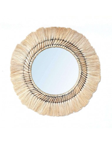 Grand miroir rond à franges, miroir mural bohème en fibres 90 cm plus qu'un jeu 