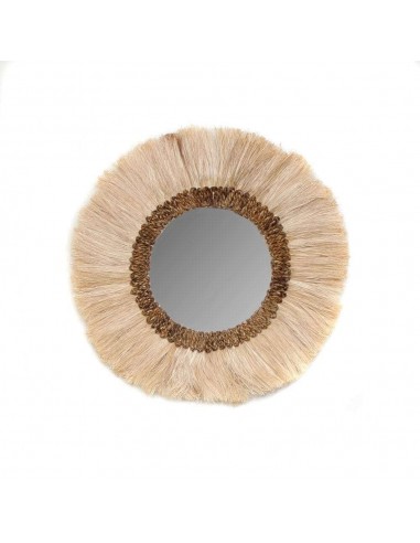 Miroir Mowgli, miroir mural rond en fibres végétales, décoration bohème à franges de rafia 60 cm Comparez plus de prix