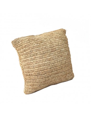 Coussin raphia carré - Fibres naturelles, coussin bohème 40 cm en linge